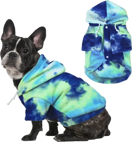Mklhgty Sudadera con capucha para perro de tie dye, abrigo de invierno para perros pequeños - capucha cálida y ajustable ultrasuave, tela
