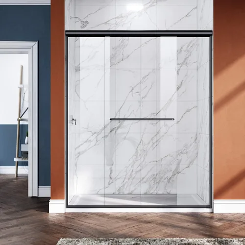 Miniatura 8 de ELEGANT Puerta corredera doble de ducha de 60 pulgadas de ancho x 72 pulgadas de alto, puertas de cristal de ducha de baño semi-marco, vidrio Negro
