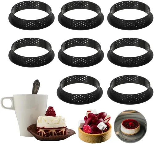 Miniatura 8 de Anillos redondos para tarta con parte inferior de tarta para torta, anillos perforados antiadherentes para mousse, queso, pastel, muffins, pastel