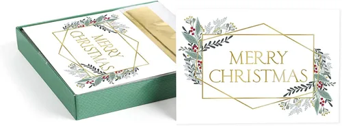 Canopy Street Masterpiece Tarjetas de Feliz Navidad con Marcos de Lámina Dorada / Juego de 15 Tarjetas Navideñas Modernas en Caja con Sobres Marcos