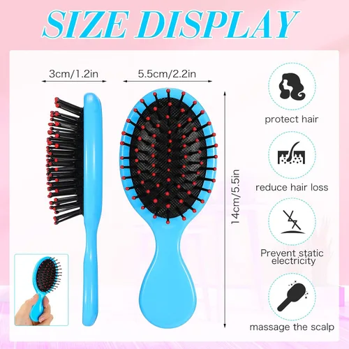 Miniatura 2 de 100 mini cepillos coloridos desenredantes de viaje, cerdas suaves para peinar el cabello suave y sin enredos para cabello seco/húmedo, niños