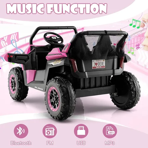 Miniatura 5 de OLAKIDS Vehículo eléctrico de 2 plazas para niños, UTV de 12 V con control remoto, suspensión de resorte, arranque suave, música Bluetooth FM