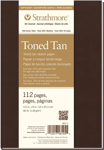 Miniatura 10 de Strathmore Libro de arte de papel de boceto serie 400, cubierta marrón mate, blanco natural, encuadernado, 60 hojas, 5.5 x 8.5 pulgadas