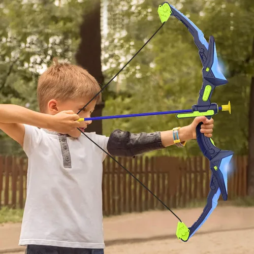 Miniatura 3 de Paquete de 2 conjuntos de arco y flecha para niños, conjunto de tiro con arco con luces con 14 flechas de ventosa, objetivos de tiro con arco