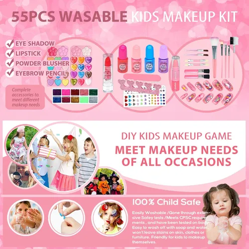 Miniatura 2 de Kit de Maquillaje para Niñas, Juguetes para Niñas - Maquillaje Lavable con Espejo, Sets de Maquillaje para Niñas de 5-8 años, Maquillaje para Niñas