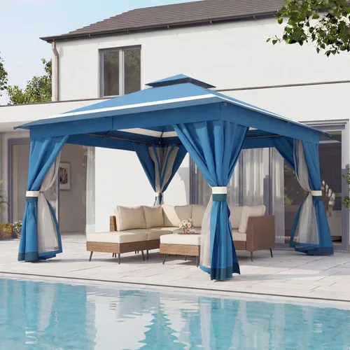 Miniatura 17 de LAUSAINT HOME 8'x8' Outdoor Gazebo, Metal Frame Heavy Duty Patio Canopy Tent Shelter with Double Roofs, Mosquito Nettings and Privacy Screens for