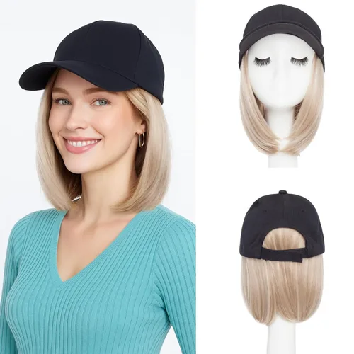 Miniatura 22 de SEGO - Peluca de gorra con pelo adjunto para mujer, gorra negra de béisbol con extensiones de pelo, gorra de béisbol larga y ondulada con ajuste