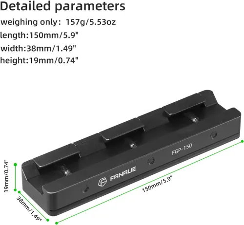 Miniatura 4 de FANAUE FGP-65 Picatinny Arca-Swiss - Placa de riel compatible con ranura antideslizante, aluminio mecanizado CNC, soporte adaptador de cola