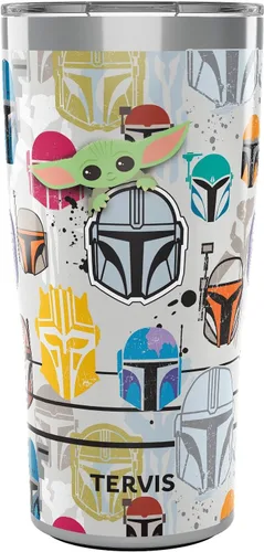 Tervis Traveler - Vaso de viaje con triple aislamiento térmico Peekaboo de Star Wars Mandalorian mantiene las bebidas frías y calientes, 20 onzas,