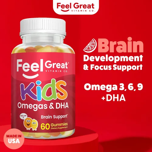 Miniatura 2 de Feel Great Vitamins Kids DHA Gummies con Omega 3 6 9, vitamina C (paquete de 2) Apoya la función cerebral saludable, la visión y la salud