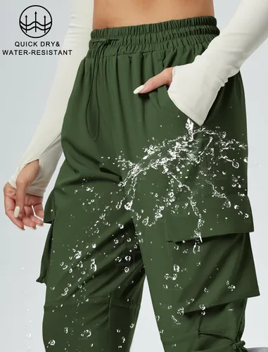 Miniatura 6 de Pantalones cargo de secado rápido, ligeros, tácticos, con 6 bolsillos, para mujer, cintura elástica y resistente al agua