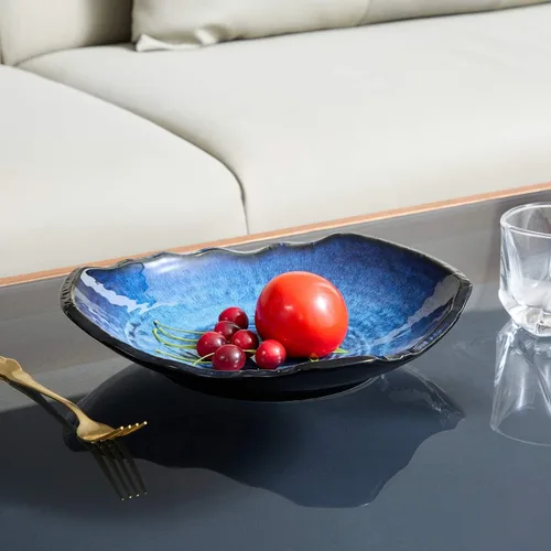 Miniatura 4 de Plato decorativo de cerámica, cuenco decorativo grande de cerámica azul, bandeja de centro de mesa de porcelana, cuenco para llaves, bandeja