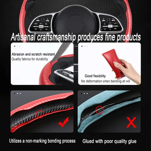 Miniatura 7 de Funda de volante de fibra de carbono, juego de 2 piezas con diseño de mariposa segmentado de agarre antideslizante y cómodo, fácil instalación