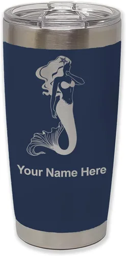 Miniatura 21 de LaserGram Vaso aislado al vacío de 20 onzas, sirena, grabado personalizado incluido (negro)