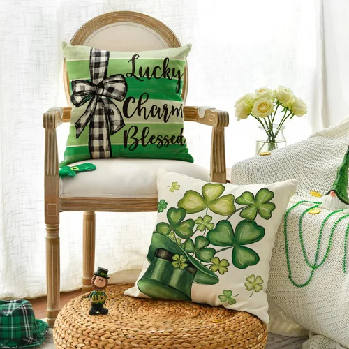 Miniatura 2 de AVOIN colorlife Happy ST Patricks Day - Juego de 4 fundas de almohada con diseño de trébol con diseño de trébol y sombrero de la suerte, 16 x 16