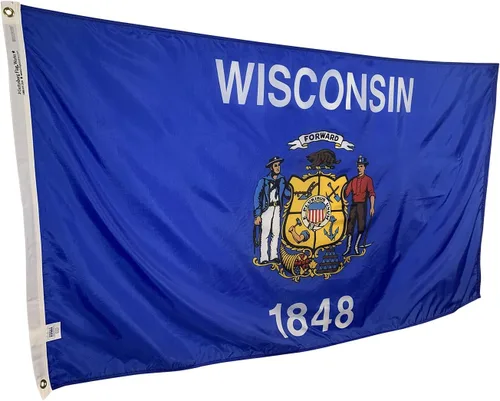 Miniatura 2 de Bandera del estado de Wisconsin de 2 x 3 pies, nailon para todo tipo de clima y costuras reforzadas en el extremo de la mosca, fabricada en Estados