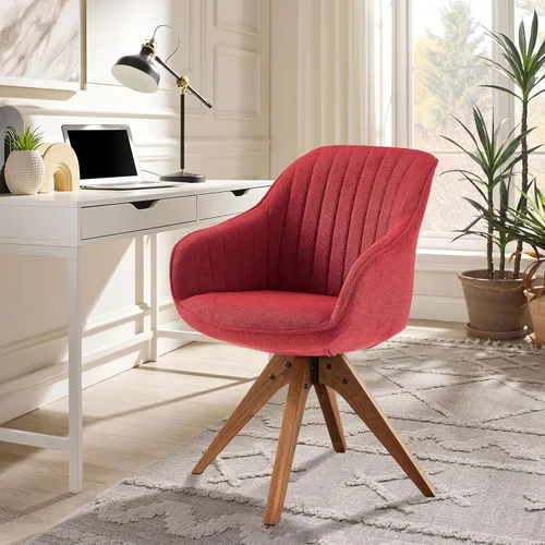 Miniatura 10 de Zouron Silla de Acento Moderna de Mediados de Siglo con Patas de Madera, Silla de Escritorio Giratoria Sin Ruedas, Sillón Lateral Tapizado Silla