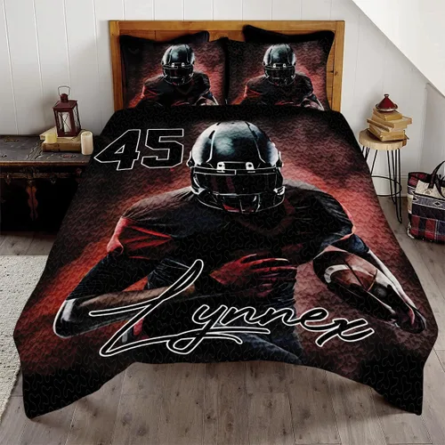 Miniatura 11 de Juego de cama de fútbol para niños, juego de edredón personalizado con nombre y número, edredón deportivo tamaño matrimonial, edredón con estampado