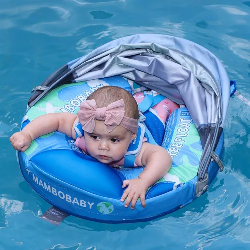 Miniatura 8 de Mambobaby - Flotador con cola y toldo para bebé, anillo de natación para cintura infantil, entrenador de natación y flotador no inflable con correa