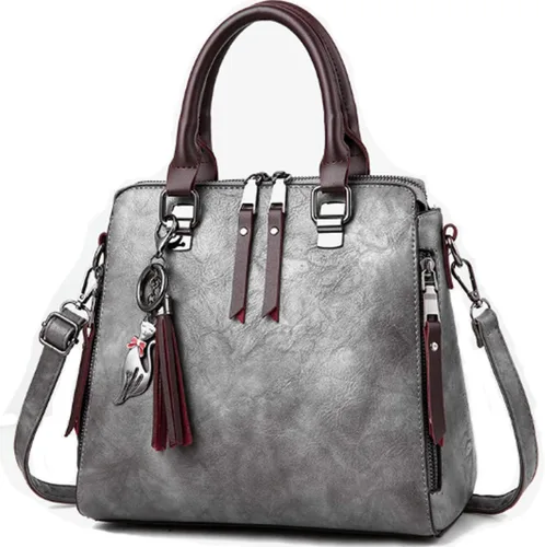Dayfine Bolso de mano de cuero para mujer, bolso de mano con asa superior, bolso de hombro con cremallera, bolso cruzado, lindo colgante de gato