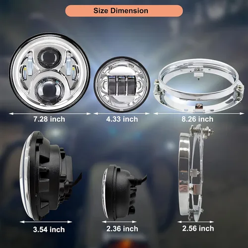 Miniatura 6 de AlyoNed Faro delantero LED para motocicleta de 7 pulgadas 4.5" Luces antiniebla DOT Kit Compatible con Harley Davidson Fat Boy Street Glide Heritage
