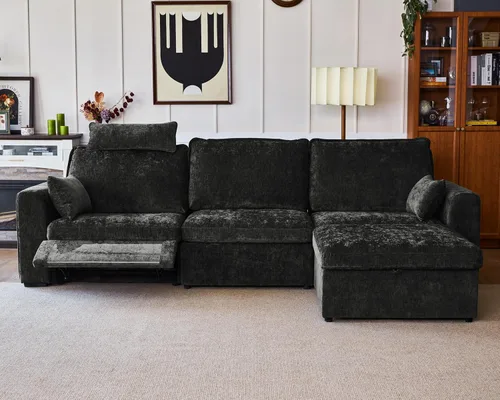Miniatura 39 de Sofá reclinable eléctrico de 102.8 pulgadas con reposacabezas, sofá reclinable modular Cloud de gran tamaño con mesa, cajón de almacenamiento, Blanco