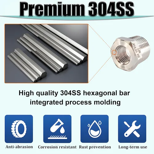 Miniatura 2 de Reductor de buje hexagonal macho NPT de 1/2 pulgada a NPT hembra de 1/4 pulgada, adaptador reductor NPT de acero inoxidable 304, buje hexagonal