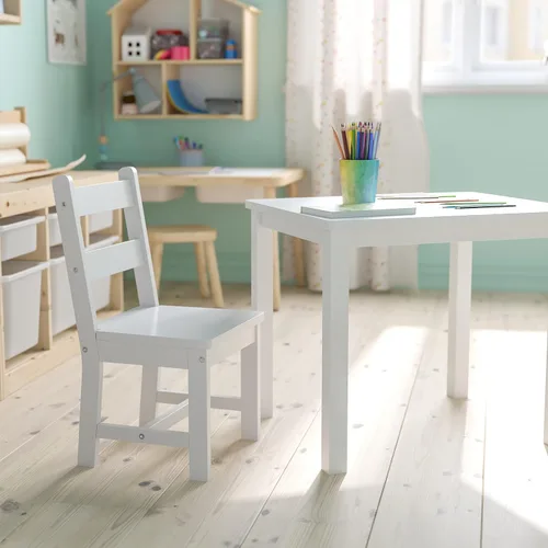 Miniatura 8 de Flash Furniture Kyndl - Juego de mesa y silla de madera maciza para niños, sala de juegos, dormitorio, cocina, juego de 3 piezas, color blanco
