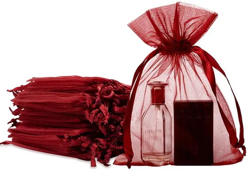 Miniatura 17 de Bolsas de regalo de organza de 5 x 7 pulgadas con cordón para joyas, dulces, flores de lavanda secas, 100 bolsitas rojas, bolsa de malla de tela