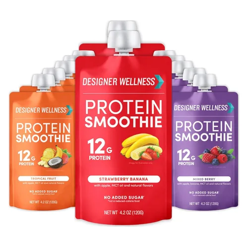 Miniatura 13 de Designer Wellness Batido de proteínas, vainilla de arándanos, 0.44 oz de proteína de suero, aperitivo de batido de fruta real, sin azúcar añadido