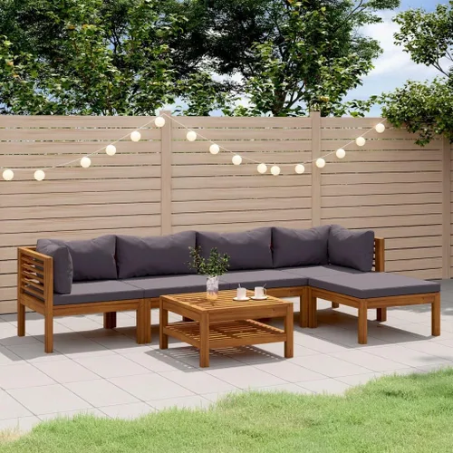 Miniatura 23 de 6 Piece Outdoor Patio Furniture Set, Modular Acacia Wood Garden Lounge Set with Weather Resistant Cushions, Cream Brown Modern Seating for Balcony