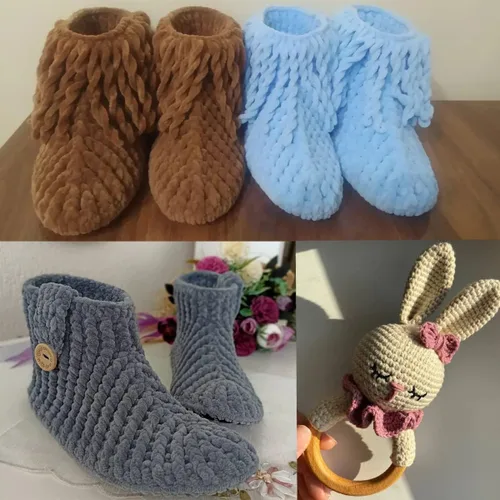 Miniatura 4 de Estako Manta de felpilla de terciopelo amigurumi para tejer y tejer, súper voluminosa, 3.53 oz (132 yardas) (1710 - naranja)