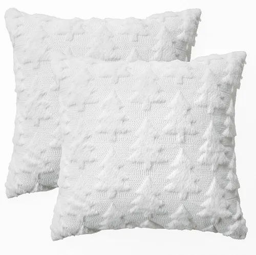 Miniatura 13 de AVOIN colorlife Juego de 2 fundas de almohada beige con árbol de Navidad, 16 x 16 pulgadas, felpa suave, piel sintética, jacquard, festivales