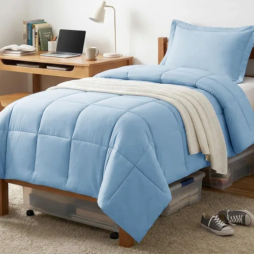 CozyLux Juego de edredón tamaño individual/individual XL, color azul bebé, juego de ropa de cama con costuras en caja de 270 GSM para dormitorio