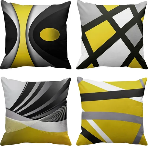 Miniatura 8 de Emvency - Juego de 4 fundas de almohada decorativas modernas con rayas abstractas en rojo, gris, negro y blanco, acrílico, gris audaz, fundas