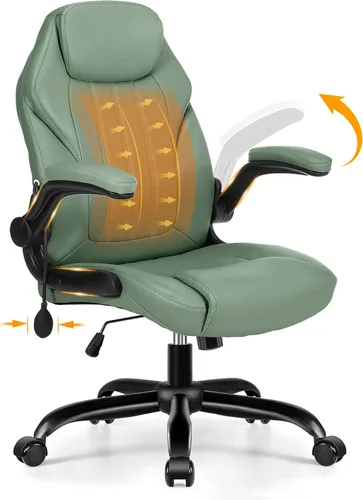 Miniatura 9 de Silla de escritorio de oficina, silla ergonómica para computadora con brazos abatibles acolchados y soporte lumbar ajustable, silla ejecutiva