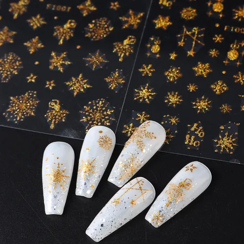 Miniatura 7 de Calcomanías de uñas de Navidad para arte de uñas, 8 hojas, calcomanías de copo de nieve para arte de uñas, calcomanías autoadhesivas 3D, exquisitos