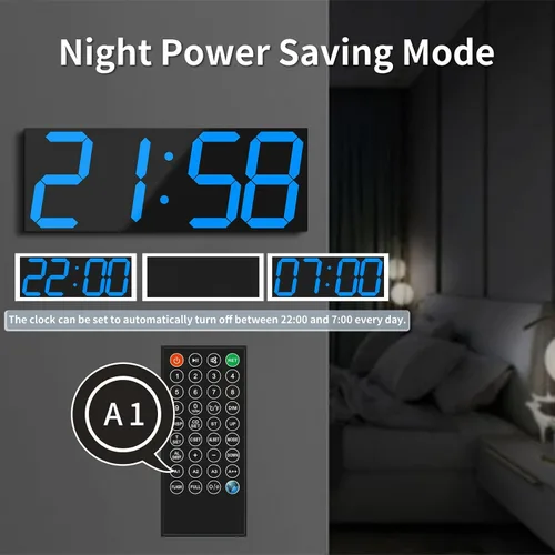 Miniatura 7 de CHKOSDA Reloj de pared digital automático de 18.7 pulgadas, reloj de pared LED con pantalla grande, reloj multifunción con alarma y temporizador