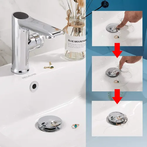 Miniatura 3 de Desagüe para lavabo, drenaje emergente para baño con tapón de cesta desmontable, colador de drenaje antiexplosión y antiobstrucción, conjunto