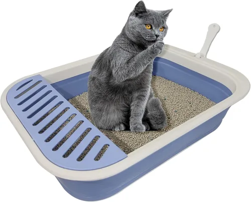 Miniatura 14 de Caja de arena plegable para gatos pequeña, 14.6 x 10.6 x 4.8 pulgadas, abierta, impermeable, de entrada baja, bandeja para orinal para gatitos