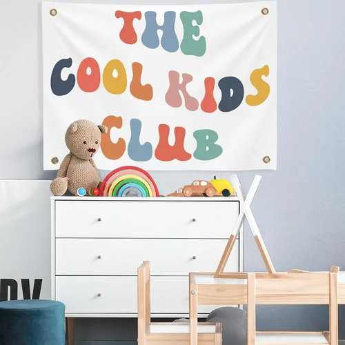 Miniatura 2 de Yinkin Playroom Decor The Cool Kids Club - Pancarta de pared de 36 x 26 pulgadas, diseño de arco iris, lindo y colorido tapiz para colgar