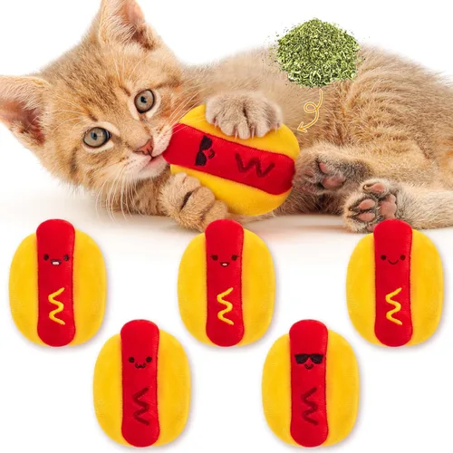 Miniatura 8 de L1rabe Goldfish - Juguetes de peluche para gatos – 5P Día de apreciación del gato negro colorido en forma de pez, juguetes divertidos para mascotas