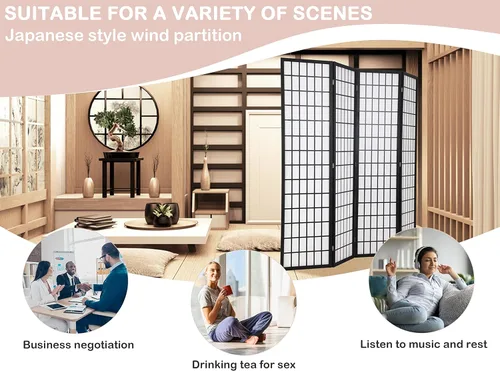 Miniatura 7 de Divisores de habitación y pantallas de privacidad plegables, pantalla Shoji de 4 paneles, divisores de pared chinos de 6 pies con tela impermeable