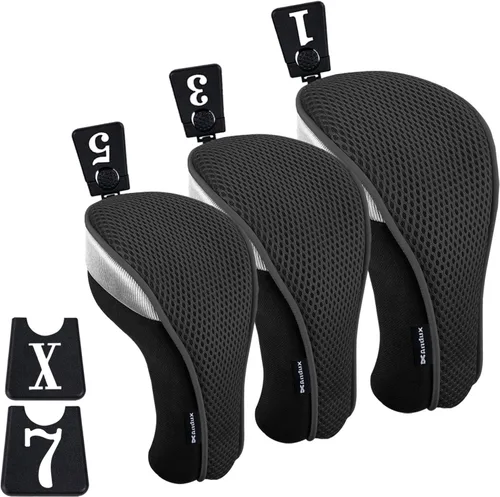 Andux 3 unids/set Golf 460cc conductor Fairway madera club cabeza cubiertas con intercambiable no. etiquetas cuello corto | with interchangeable NO.