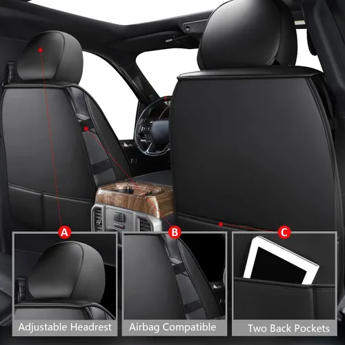 Miniatura 4 de MIROZO Juego completo de fundas de asiento F150, fundas impermeables de cuero para asiento de automóvil, fundas de cojín para automóviles Pick-up