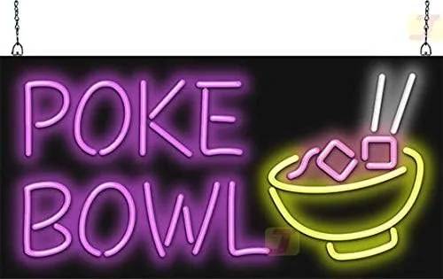 Poke Bowl - Letrero de neón – Tamaño grande – 32 pulgadas de ancho x 16 pulgadas de alto – Letrero de neón doblado a mano real de calidad – Letras