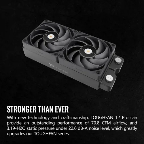 Miniatura 4 de Thermaltake ToughFan 12 Blanco de alta presión estática 2000 PWM, hub de motor reforzado con metal, rodamiento hidráulico Gen 2 de 120 mm/ventilador