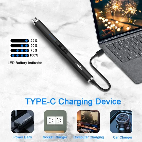 Miniatura 5 de MeeToo Encendedor eléctrico recargable USB tipo C para velas, Navidad, cocina, camping, fiesta, regalos para esposa, mujeres, hombres, Nana, negro