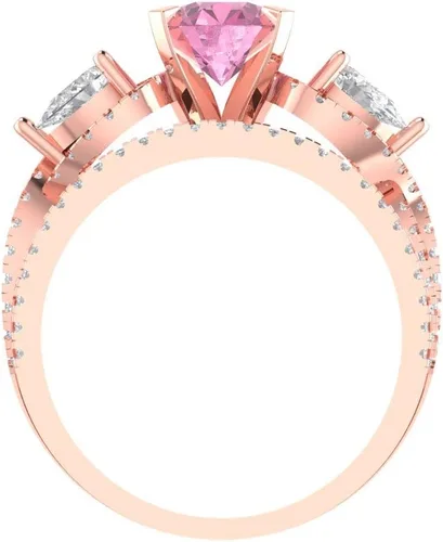 Miniatura 4 de Juego de 3 piedras solitarias de corte de pera redonda de 1,94 quilates con acento VVS1, ideal para boda, anillo de compromiso de oro rosa de 14