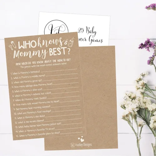 Miniatura 4 de Hadley Designs Juegos de baby shower para 25 invitados – Kraft rústico que conoce a mamá mejor juego de baby shower, juegos de baby shower